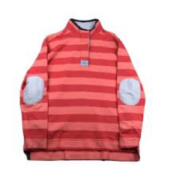 Southern Tide Striped Skiptide Pullover Fire Red Elbow Pads Rugby Size Large - Picture 2 of 15